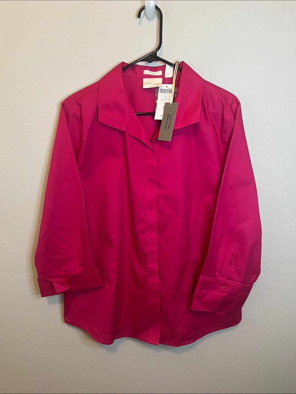 Talbots No Iron Effortless Cotton 3/4 Sleeve Shirt Pink Size 3/1X